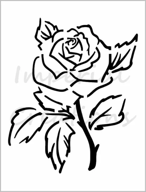 Hoja de plantillas de diseño floral con contorno detallado de una sola rosa 8,5"" x 11"" S639