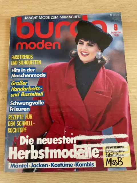 Burda Moden/Style 80er Nähen Schnittmuster Zeitschrift  Vintage 9/86 September