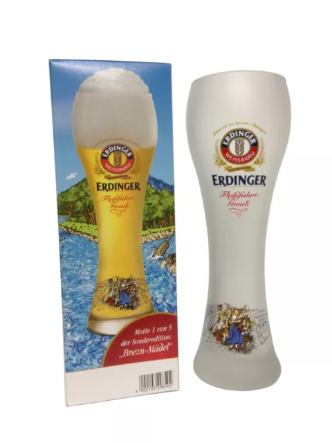 Erdinger - Bavarian German Beer Glass 0.5 Litre "Rafting Gaudi - Brezn Madl" NEW
