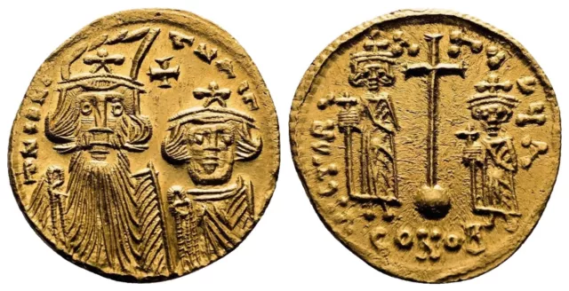*AET* CONSTANS II with CONSTANTINE IV AU Solidus. EF+. Constantinople. SUPERB!