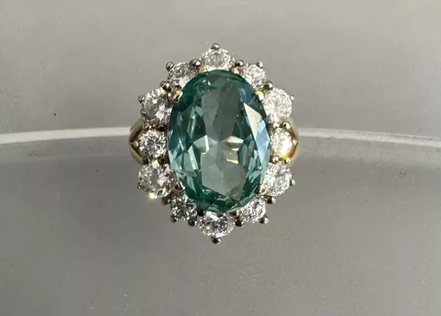 925/- Silberring, Aventurin/ Zirkonia, vergoldet, Gr. 52, Brillantschliff