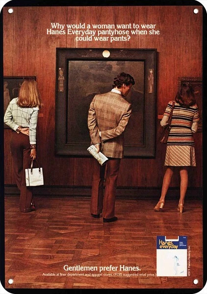 1973 Man Checks Out Sexy Women in HANES PANTYHOSE DECORATIVE REPLICA METAL SIGN