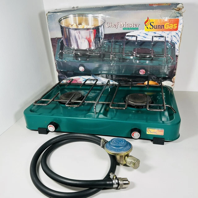SUNNGAS CHEF MASTER Vintage 90s Camping Stove Double Gas Burner with Regulator £19.95 PicClick UK