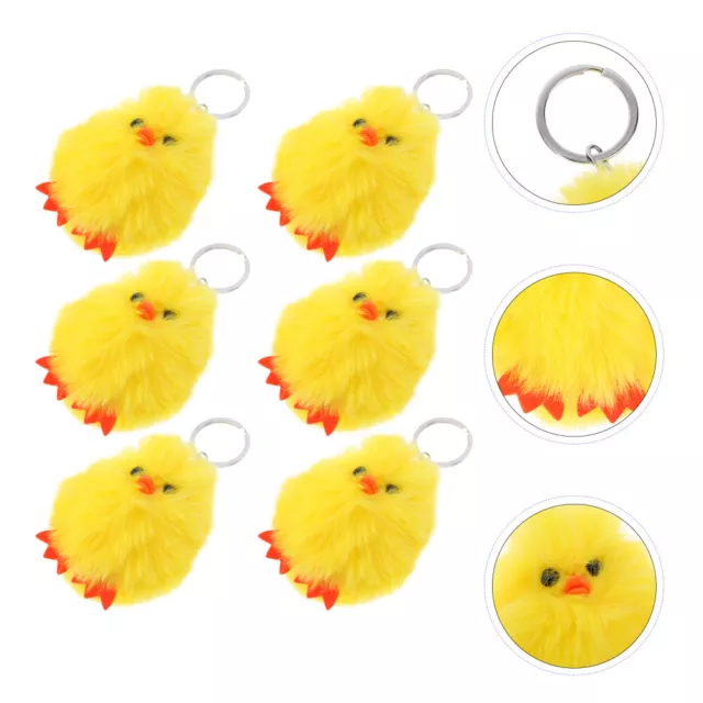 6 Pcs Plush Doll Pendant Yellow Chicken Keychains Car Fluffy Toy
