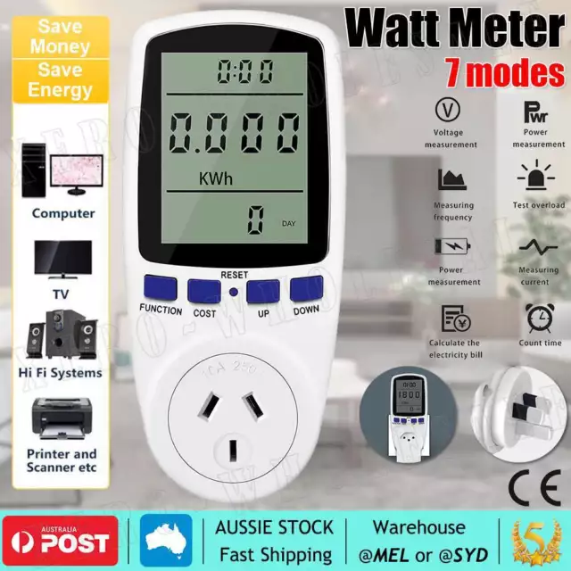 AU Plug Power Meter Consumption Energy Monitor Watt Electricity Usage Tester