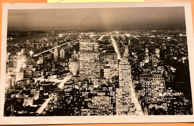 North View from Empire State Building New York at Night RPPC 1938 Postcard C