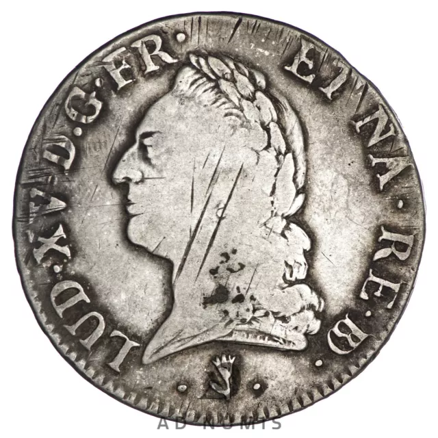 France Écu 1771 Béarn louis XV à la vieille tête Pau Silver Coin Royal