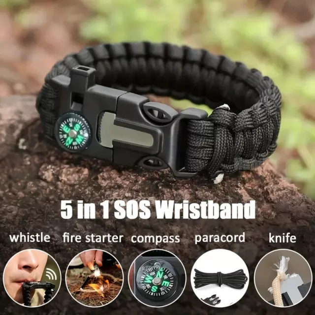 Black Paracord Tactical Multifunctional Bracelet Emergency Survival Gear