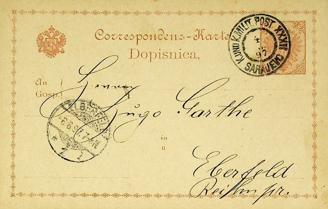 Bosnien Herzegowina 1897 Kuk Military Post 2h Ps Karte, Sarajevo Sich Eberfeld