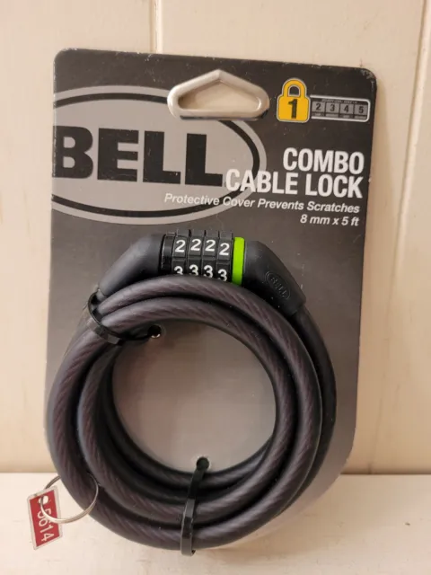 Bike Lock by Bell Combo Cable  Protective Cover Prevents Scratches 8mm x 5 ft