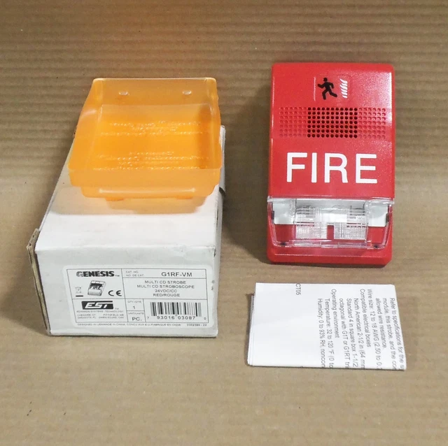 Détecteur D'incendie Stroboscopique Avec Sirène Edwards EST G1AVRF | Alarme Feu Corne Et Flash