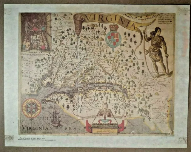 Vtg Princeton University 1612 Virginia State Map Reproduction Capt John Smith