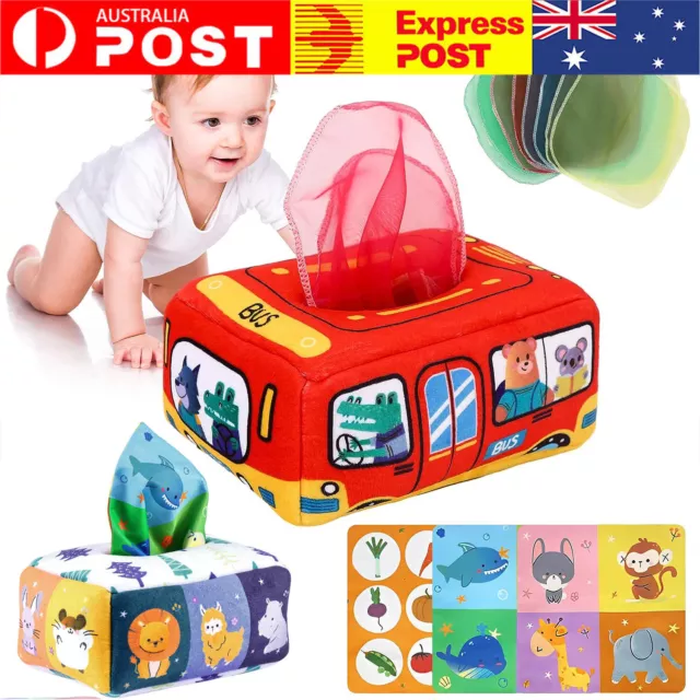 Baby Tissue Box Soft Stuffed Crinkle Montessori Colorful Sensory Learning Toys