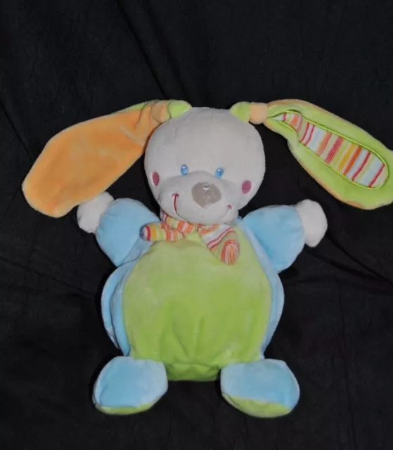 Peluche doudou lapin boule vert bleu  MOTS D'ENFANTS chien écharpe rayée  TTBE
