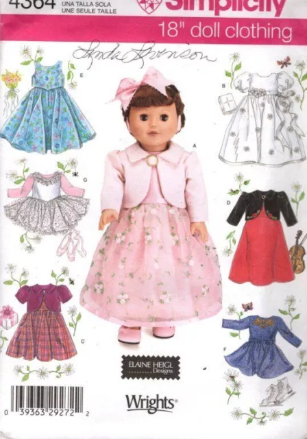 Uncut Simplicity 4364 18" Doll Clothes 7 Dress Outfits