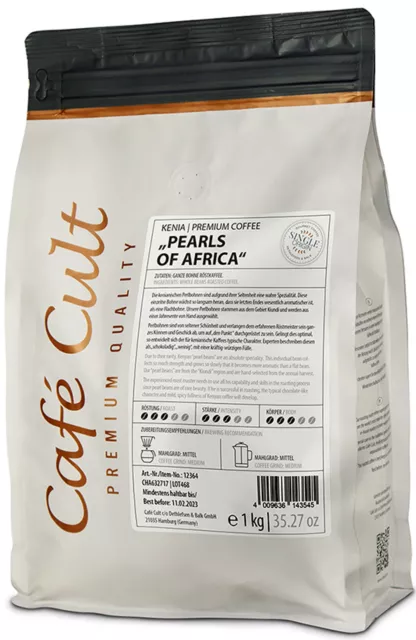 1000g Kaffee Kenia "Pearls of Africa", ganze Bohne, luftdicht verpackt