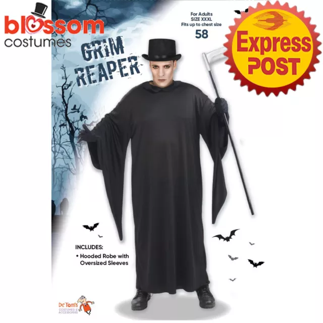 CA1628 Grim Reaper Plus Size Death Robe Horror Scary Halloween Ghost Men Costume