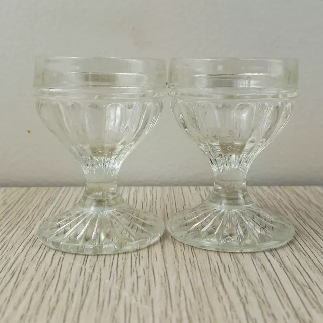 Vintage Pressed Glass Egg Cups Clear Footed Set of 2 - 6.3cm High