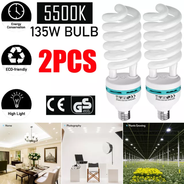 2PCS E27 5500K 135W 220V Photography Studio Softbox Light Bulbs Daylight Lamp