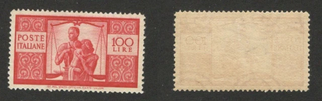 ITALY - MH STAMP - Work, Justice & Family 100L - Democratica - HIGH CV - 1946.