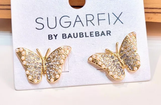 SUGARFIX by BaubleBar Crystal Pearl Wings Gold-Tone Butterfly Big Stud Earrings