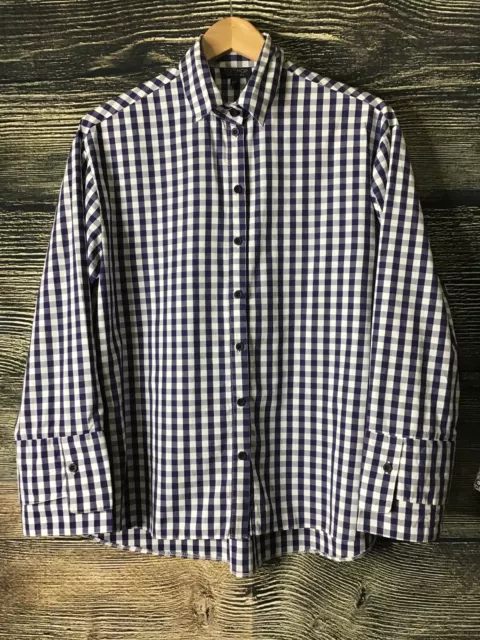 Nwot Topshop Navy Blue White Gingham Double-Cuff Cotton Shirt 0 Us/ 4 Uk/32 Eur