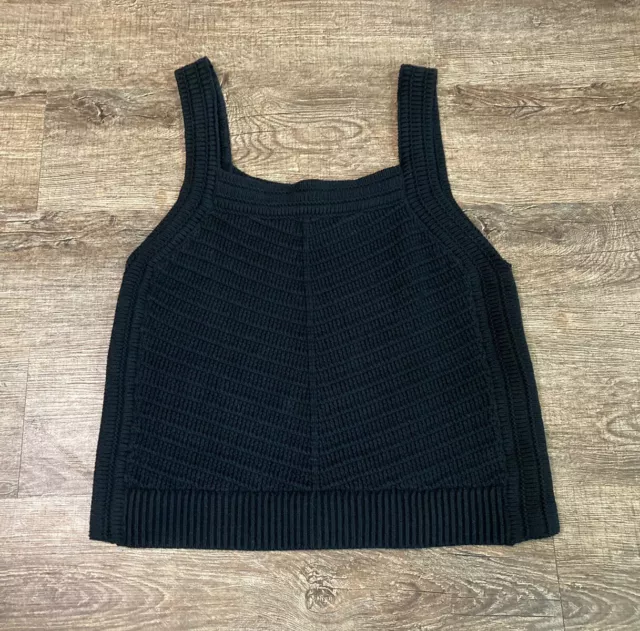 Banana Republic Crocheted Ribbed Knit   Square Neck Tank Top Black Retro Size M