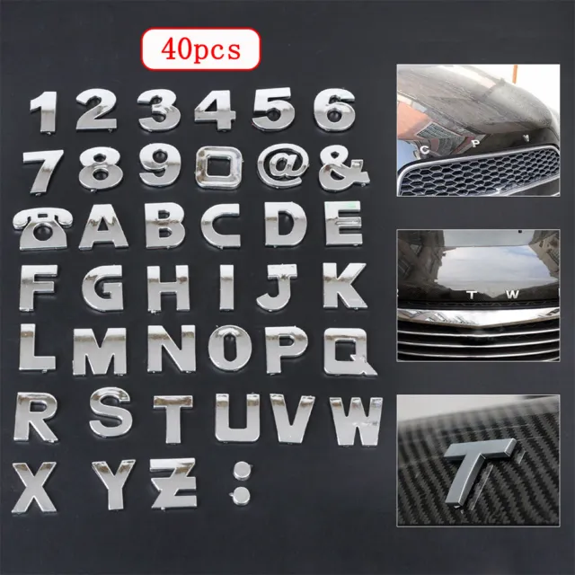 40× 3D DIY Chrome Metal Letter Numbers Car Motorcycle Emblem Badge Sticker Decal