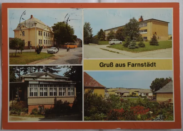 AK Farnstädt Kr. Querfurt, u.a. Otto-Winzer-Oberschule, Gaststätte a.d. Weinberg