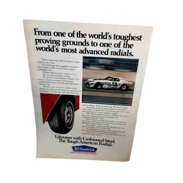1972 BF Goodrich Lifesaver Tires LeMans Racing Vintage Print Ad 70s Original