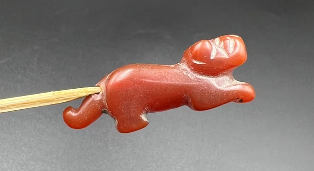 Burmese South East Asian Antique Tiger Figure Agate Stone Bead Pendant