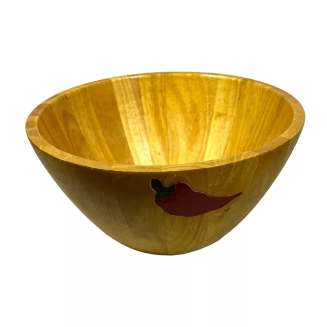 Clay Art Hand Painted Large Heavy Wooden Red Jalapeno Salad Bowl