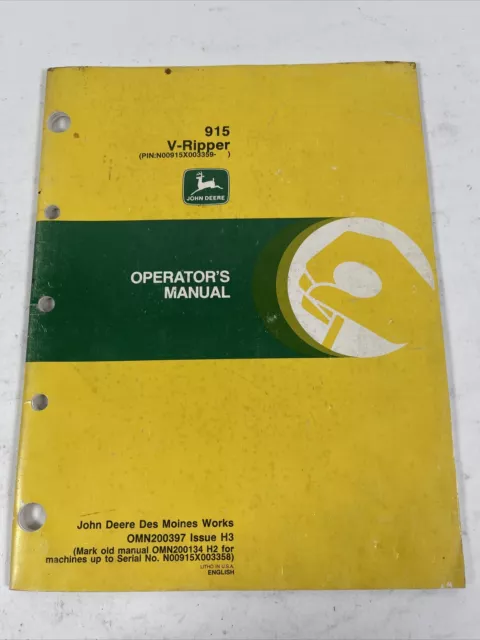 John Deere Operators Manual 915 V Ripper OMN200397 Issue H3