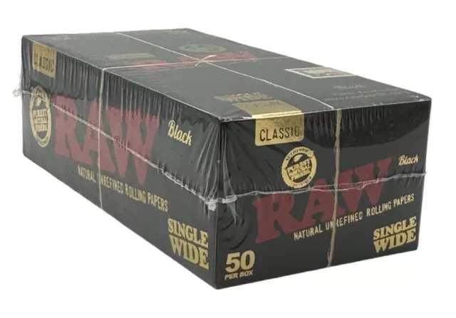 Box of 50 RAW Black Ultra Thin Single Wide CLASSIC Natural Paper Smoking