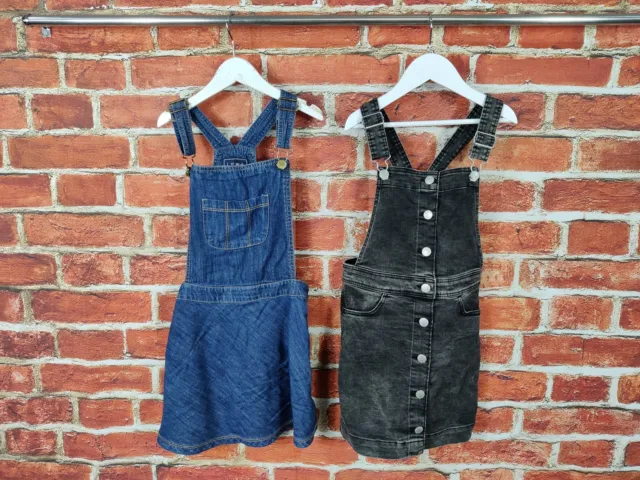 Girls Bundle Age 8-9 Years Next H&M Denim Pinafore Dress Black Blue Kids134Cm