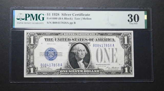 1928 Silver Certificate "FUNNYBACK" Note. VERY FINE 30