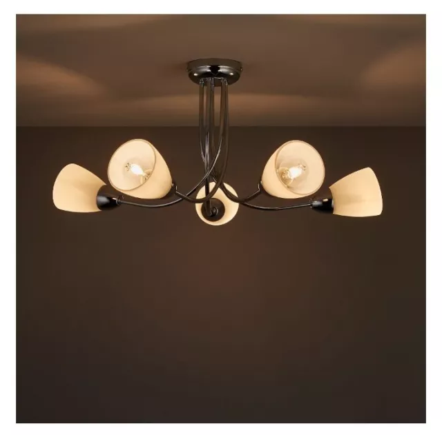 Modern Polished Chrome 3 way Ceiling Light Swirl Design Lamp Glass Shades