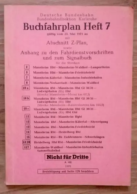 Deutsche Bundesbahn - Buchfahrplan Heft 7 der BD Karlsruhe 1971 BR 050; 194