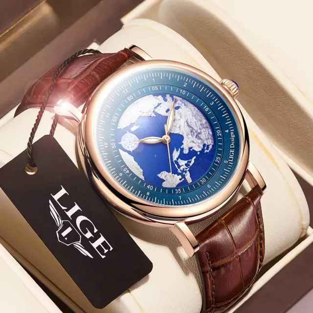 LIGE Watch Casual Fashion Man Watch Leather Top Brand Luxury Watches Waterproof