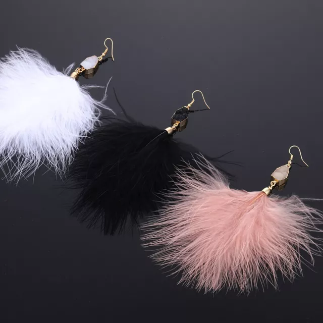 Bohemian Ostrich Feather Earrings Long Tassel Dangle Drop Earring Women Jewelry