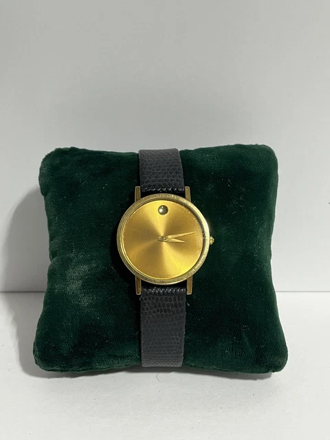 Orologio Vintage Movado Da Uomo Abito Museo Cinturino in Pelle Nera Nuovo di Stato 87-45-882 OBO