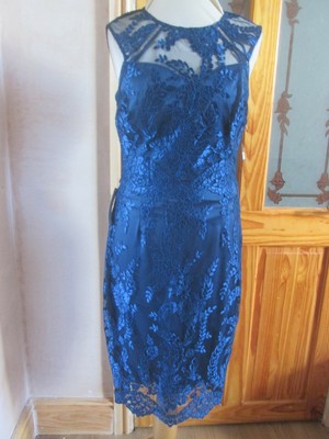 Lipsy VIP Teal Embroidered Lace Lined Midi Dress Brand NEW Tags SIZE 10