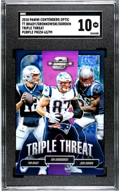 2018 Contenders Optic Triple Threat Purple Tom Brady, Gronk /99 SGC 10 Gem Mint
