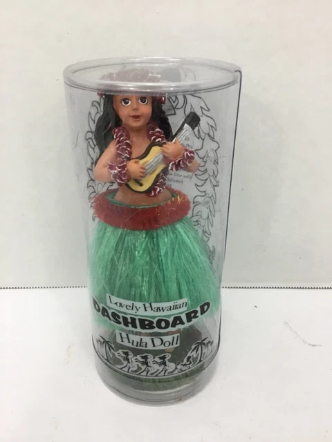 Hawaiian Hula Girl w Ukulele Dashboard Doll - 6.5" Doll, Hawaii Souvenir, Green