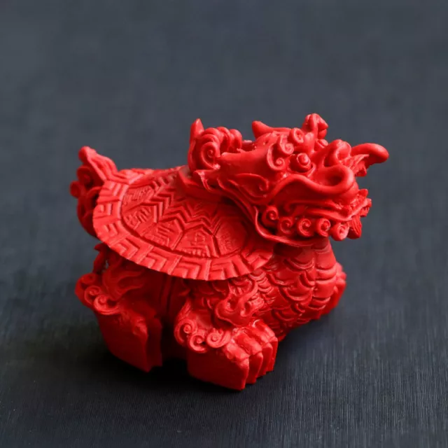 Chinese Natural Cinnabar Red Jade Hand-Carved Dragon Tortise Pendant 2.2 Inch