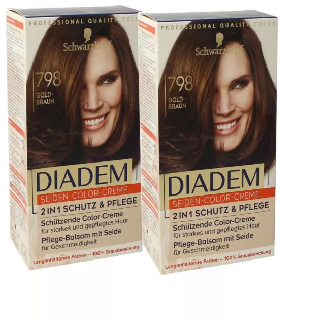 2 X Schwarzkopf Diadem 798 Marron Doré Soie Couleur Crème Coloration Cheveux