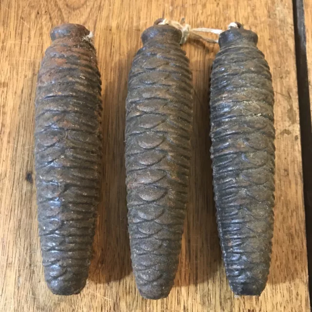 Lot of 3 Vintage Cast Iron Pine Cone Cuckoo Clock Weights Heavy! Antique