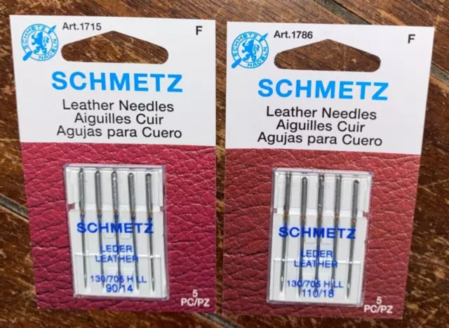 Lot of 2 Schmetz 5pc LEATHER Sewing Machine Needles (1) #1786 & (1) #1715