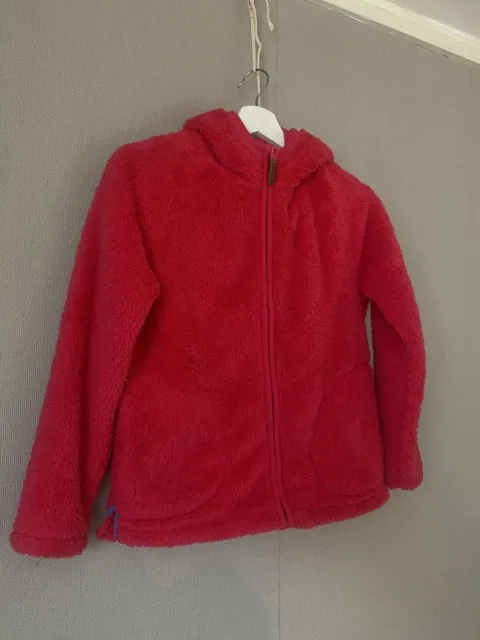 Girls fatface pink zip hooded fluffy fleece jacket 12/13