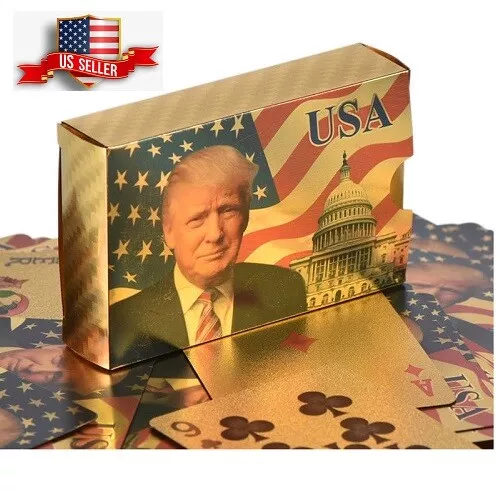 NEW Donald Trump Gold Foil Waterproof Plastic Playing Poker Deck Game Cards USA